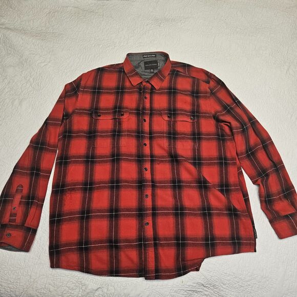 Red Flannel Button Down Causual Colloard Shirt,Sean John Brand warm long sleeve - Picture 2 of 8